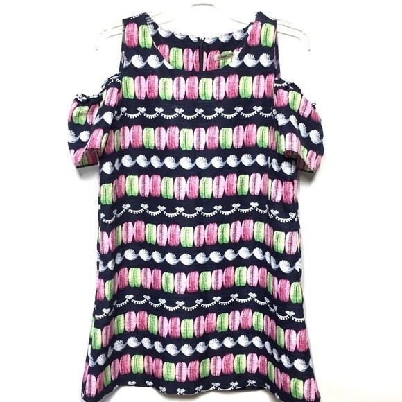R.Rabbit Pink and Like Green Macaroon Novelty Print Shift Dress M - Picture 1 of 8